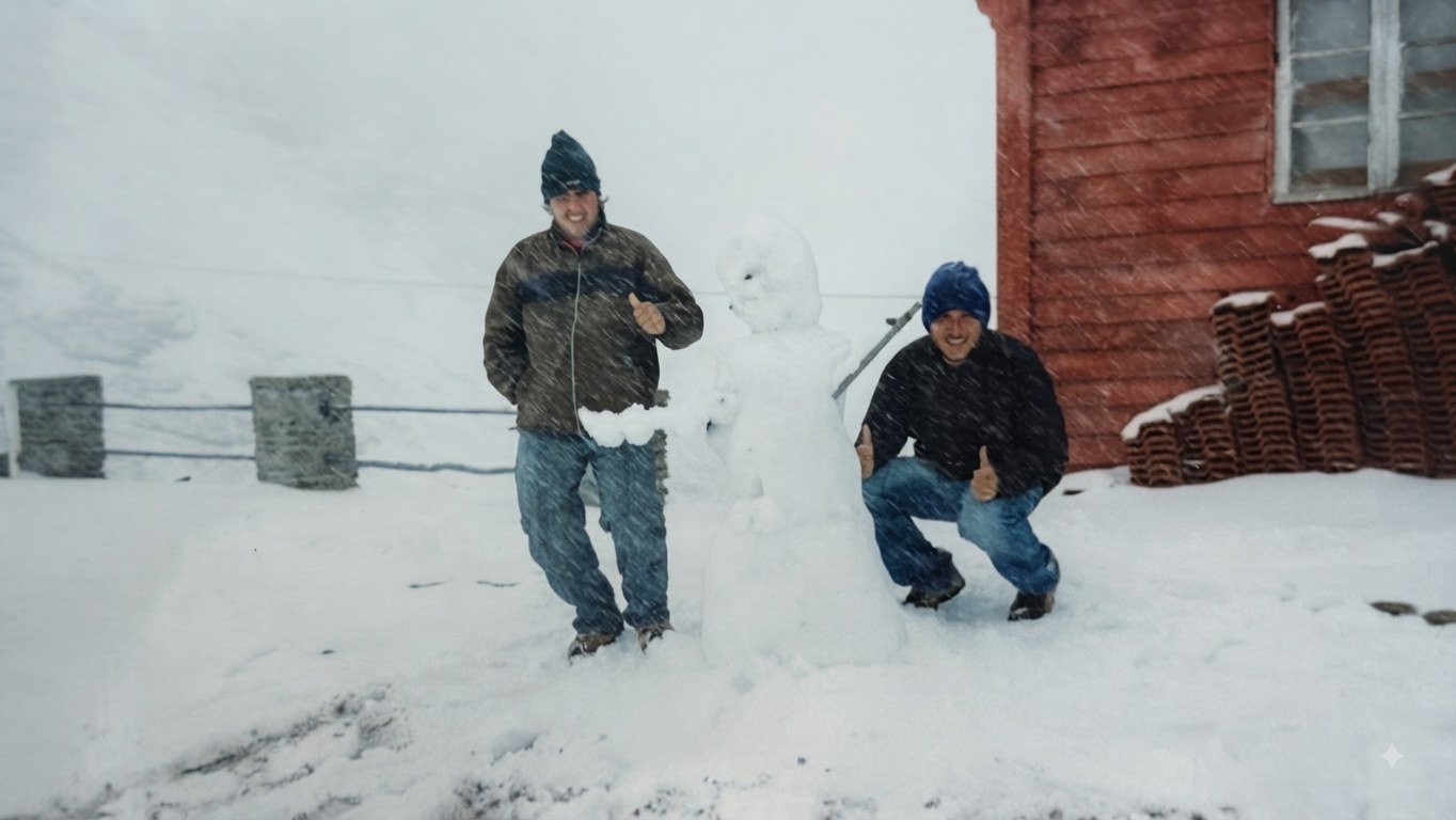 Deco Batisti e amigo na neve em Santa Catarina